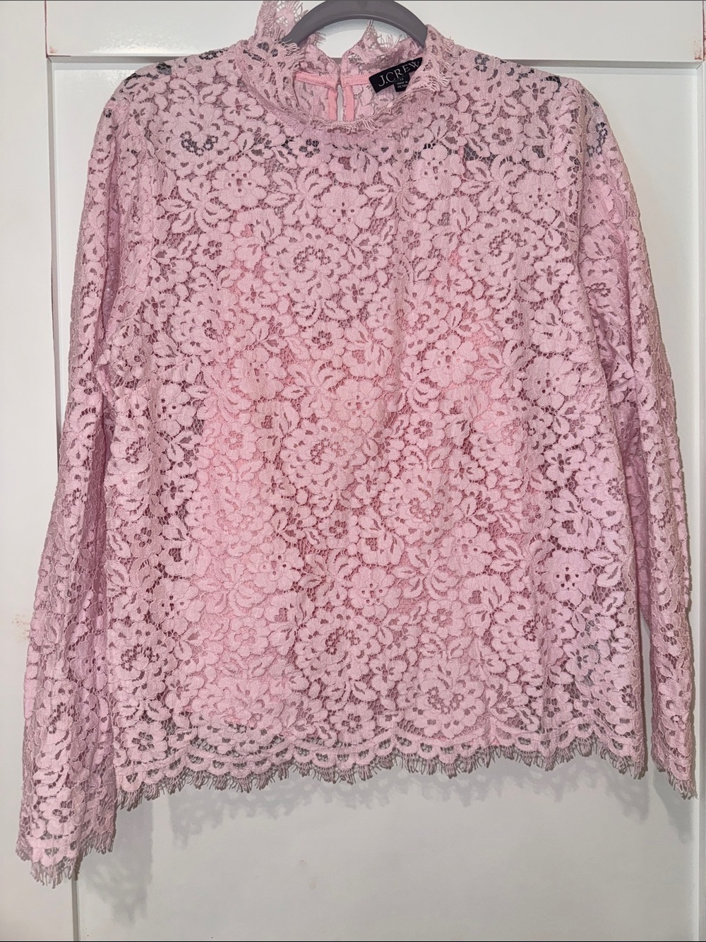 J. Crew Pink Lace Long-Sleeve Mock Neck Top with Camisole underneath